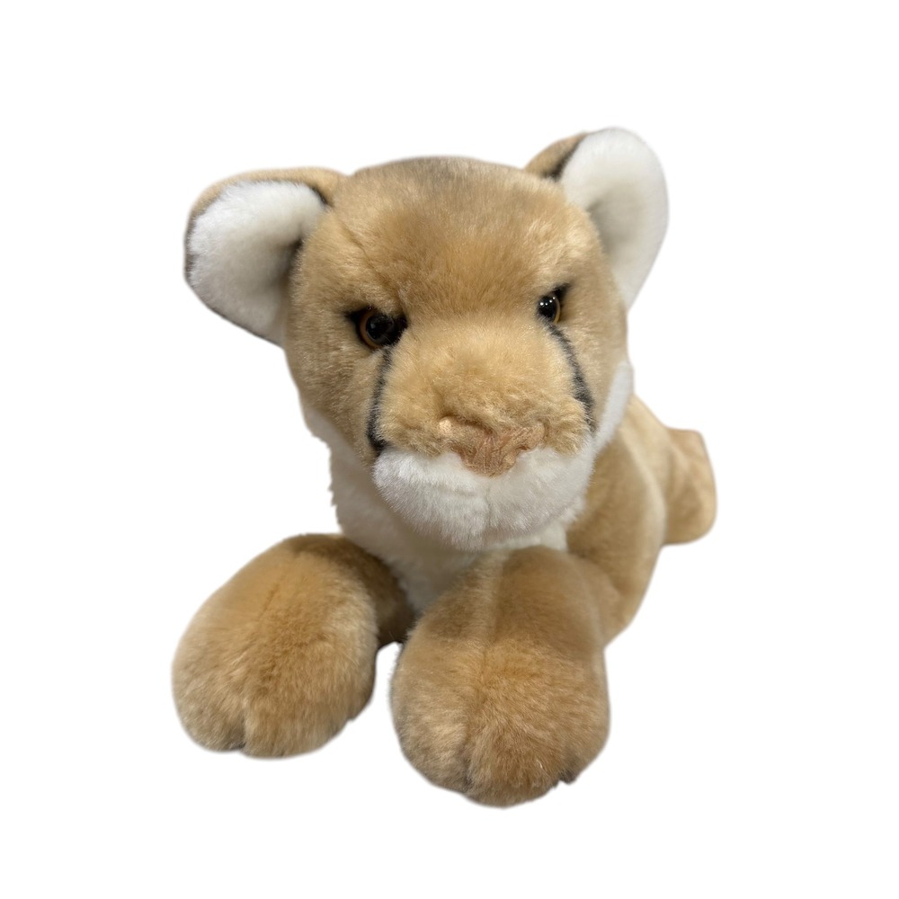 Douglas Cuddle Toy Mountain Lion Cub Plush‎ Realistic Cougar Puma Tan White 20in